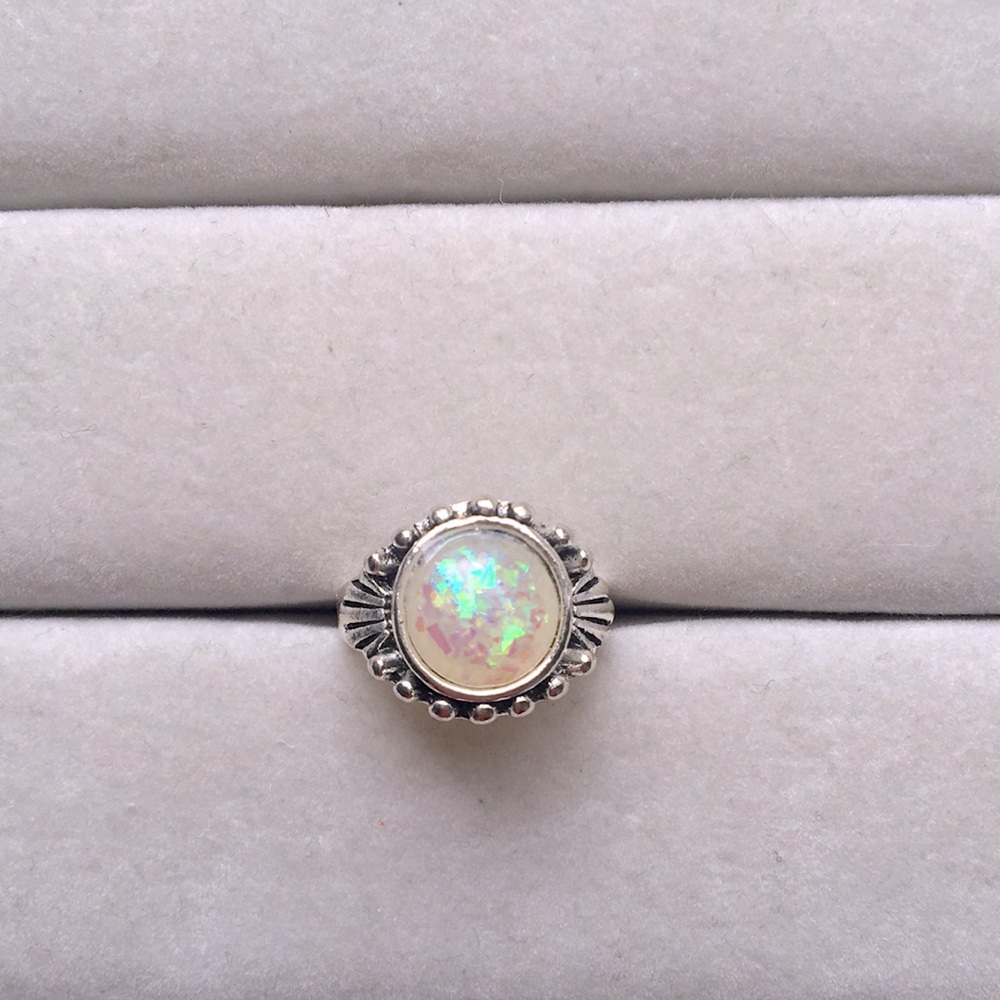 Iridescent White Opal Boho Ring